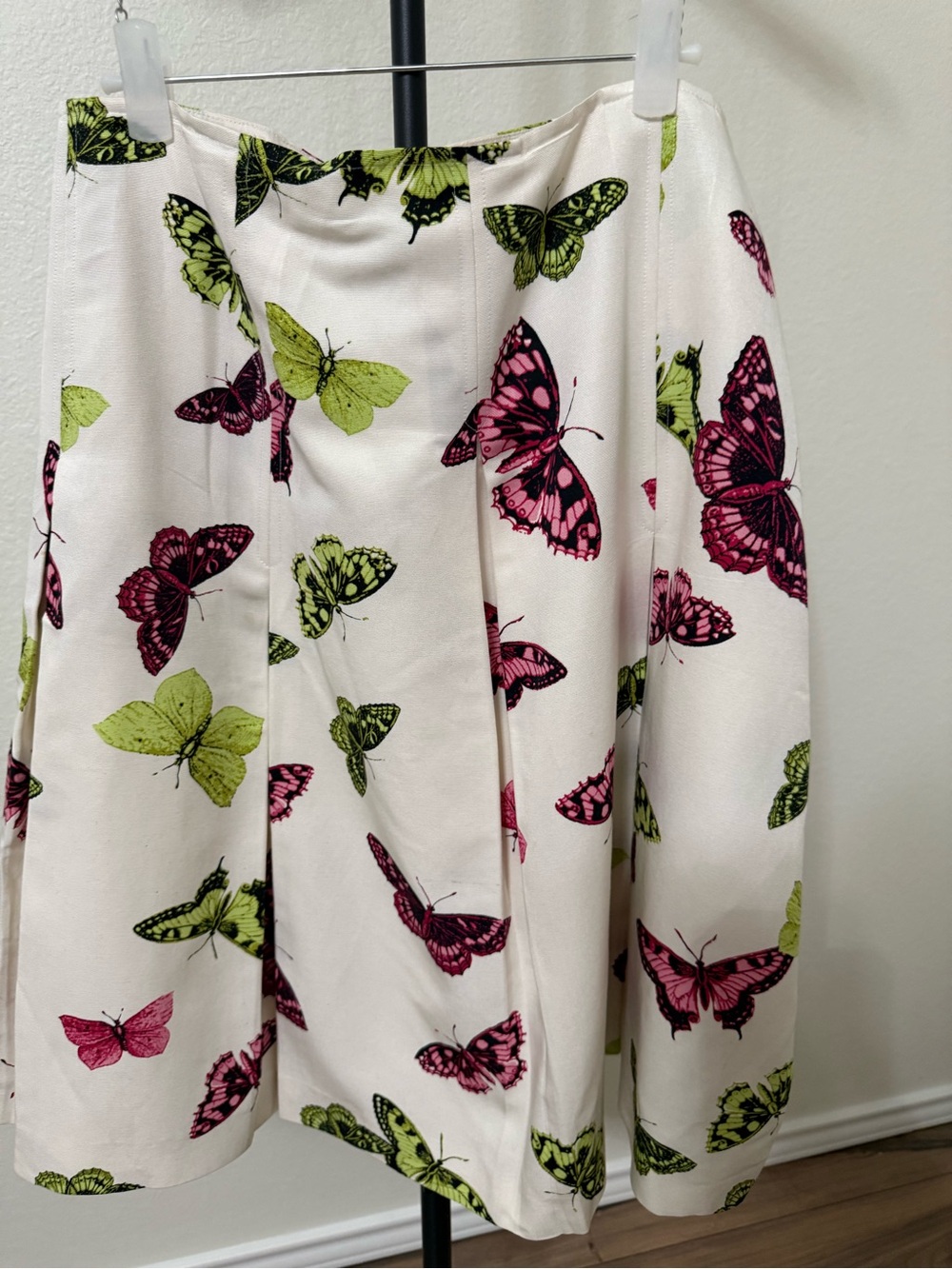 Talbots Butterfly Print A-Line Skirt in Cream with Pink & Green